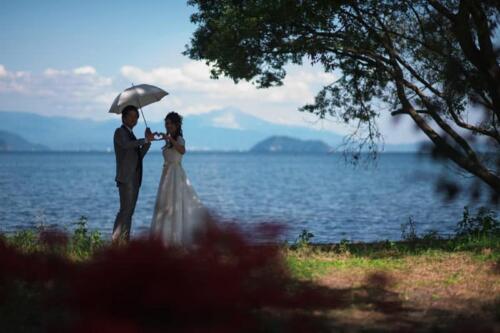 琵琶湖にて洋装前撮りロケーション撮影