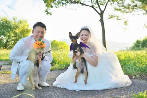 びわ湖にてワンちゃんと一緒に結婚式前撮り｜滋賀前撮り人気店ブルースター