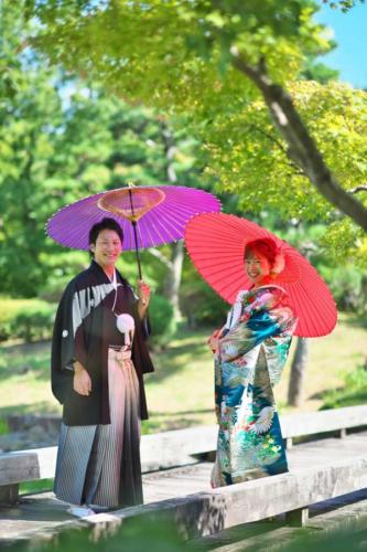 新緑の日本庭園にて和装前撮り｜滋賀前撮り人気店ブルースター