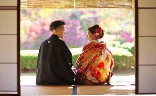 日本庭園の和室にて前撮りロケ｜滋賀前撮り人気店ブルースター